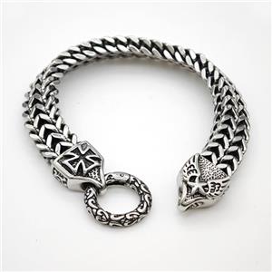 304 Stainless Steel Cross Bracelet Antique Silver, approx 16-20mm, 12mm, 17cm length