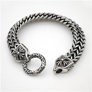 304 Stainless Steel Cross Bracelet Antique Silver, approx 16-20mm, 12mm, 17cm length