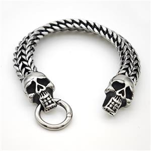 304 Stainless Steel Skull Bracelet Antique Silver, approx 15-30mm, 12mm, 17cm length