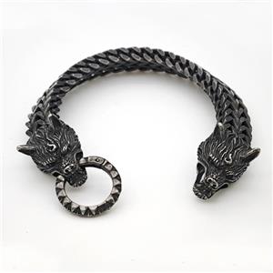 304 Stainless Steel Bracelet Wolf Antique Black, approx 18-25mm, 12mm, 17cm length