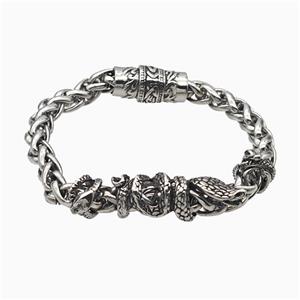 304 Stainless Steel Bracelet Snake Antique Silver, approx 12-30mm, 11mm, 8mm, 16cm length