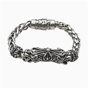 304 Stainless Steel Bracelet Dragon Antique Silver, approx 12-30mm, 11mm, 8mm, 16cm length