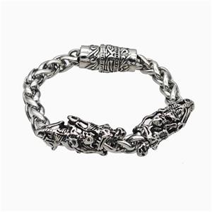 Halloween Skeleton 304 Stainless Steel Bracelet Halloween Skeleton Skull Antique Silver, approx 12-30mm, 11mm, 8mm, 16cm length