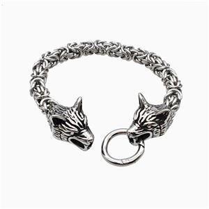 304 Stainless Steel Bracelet Wolf Antique Silver, approx 18-30mm, 8mm, 16cm length