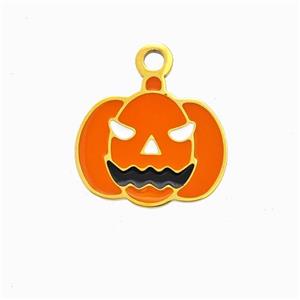 Halloween Pumpkin Charms 304 Stainless Pendant Orange Enamel Gold Plated, approx 12-14mm