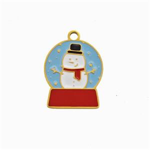 Christmas Snowman Charms 304 Stainless Steel Pendant Enamel Gold Plated, approx 12-14mm