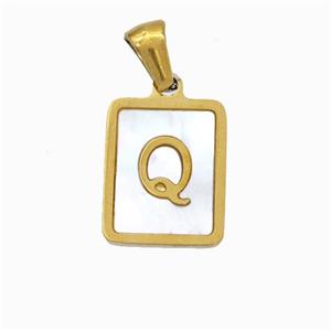 Stainless Steel Rectangle Pendant Pave Shell Letter-Q Gold Plated, approx 12-15mm