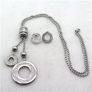 stainless steel necklace and earring, platinum plated, approx 2.5mm, 15mm, 30mm, 14mm dia