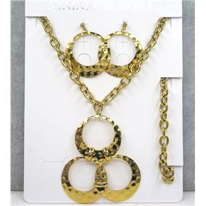 stainless steel necklace and earring, bracelet, gold plated, approx 8-40mm, 42cm length, 20cm length