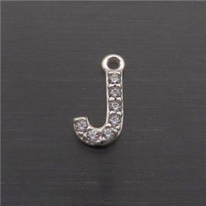 Sterling Silver J-Letter Pendant Pave Zircon, approx 5-8mm