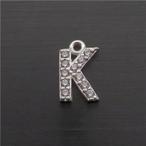 Sterling Silver K-Letter Pendant Pave Zircon, approx 5-8mm