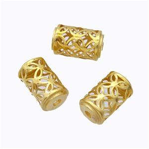 925 Sterling Silver Tube Beads Hollow Gold Plated, approx 6-9.5mm