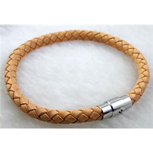 Leather Rope  Bracelets, magnetic clasp, brown, 6mm dia, 8 inch length