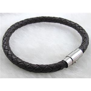 deep coffee Leather Cord Bracelets with Magnetic Clasp, 6mm dia, 8 inch length