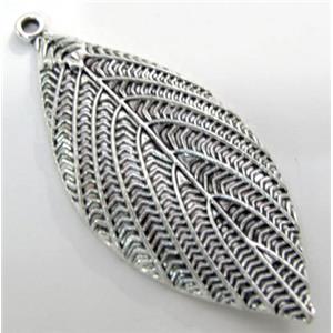 Tibetan Silver leaf pendant, Non-Nickel, 51x23mm