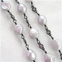 gray Pearl chain with zircon, black plated, approx 9-10mm