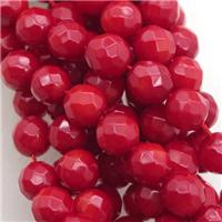 red coral beads, faceted round, approx 8mm dia