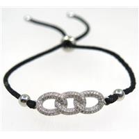 handmade bracelet with link pave zircon, nylon wire, approx 50-60mm dia