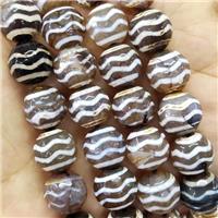 Gray Tibetan Agate Beads Wave Faceted Round, approx 14mm dia