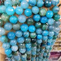 Natural Agate Beads Faceted Round Blue Dye B-Grade, approx 14mm dia