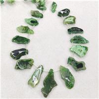 Natural Agate Slice Beads Green Dye Topdrilled Freeform Graduated, approx 15-50mm