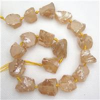 Crystal Quartz Nugget Beads, freeform, gold champagne electroplated, approx 20-25mm