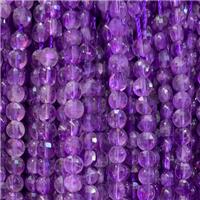 purple Amethyst Beads, faceted circle coin, approx 4mm dia